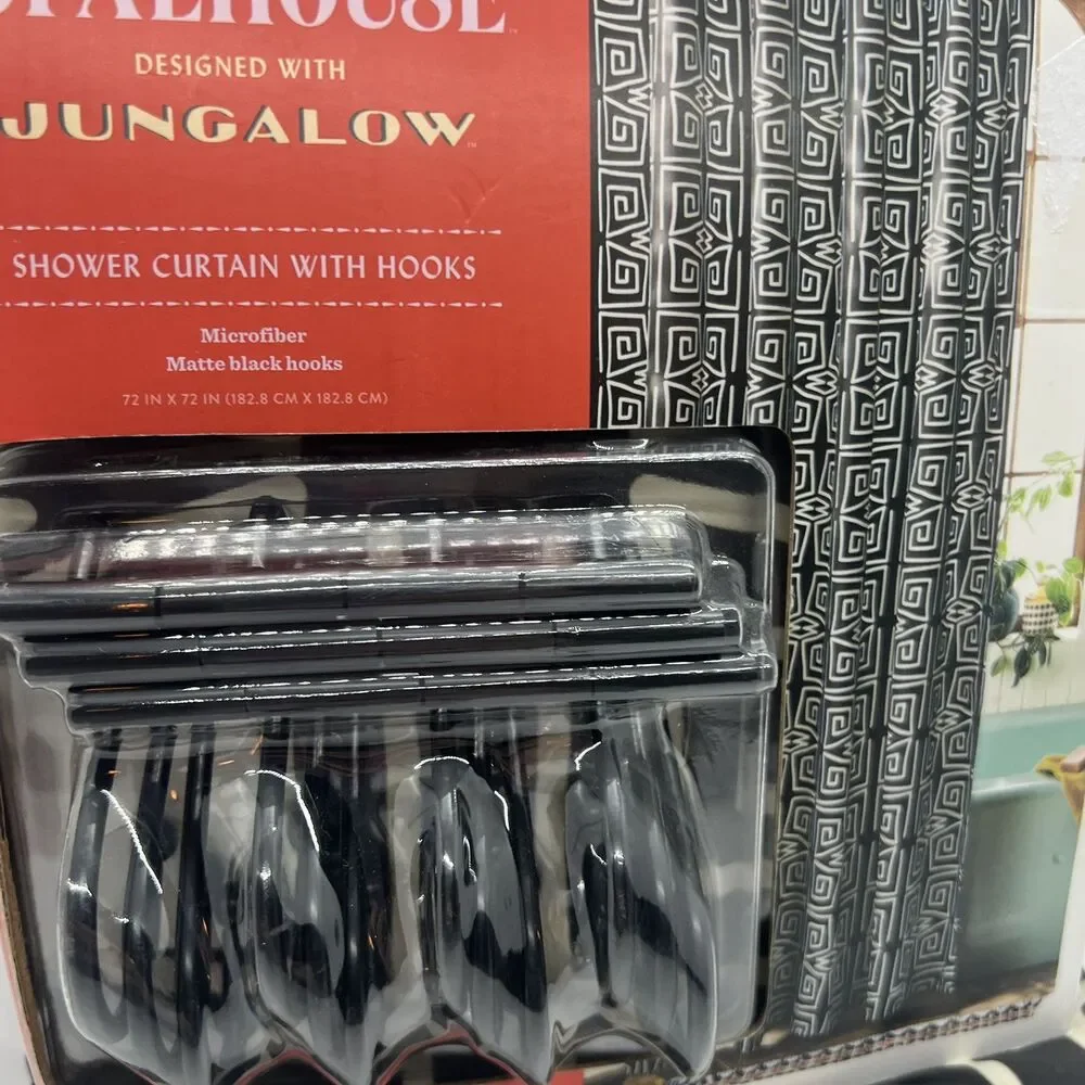 New Opalhouse Jungalow Black White Abstract Pattern Shower Curtain hooks Bundle
